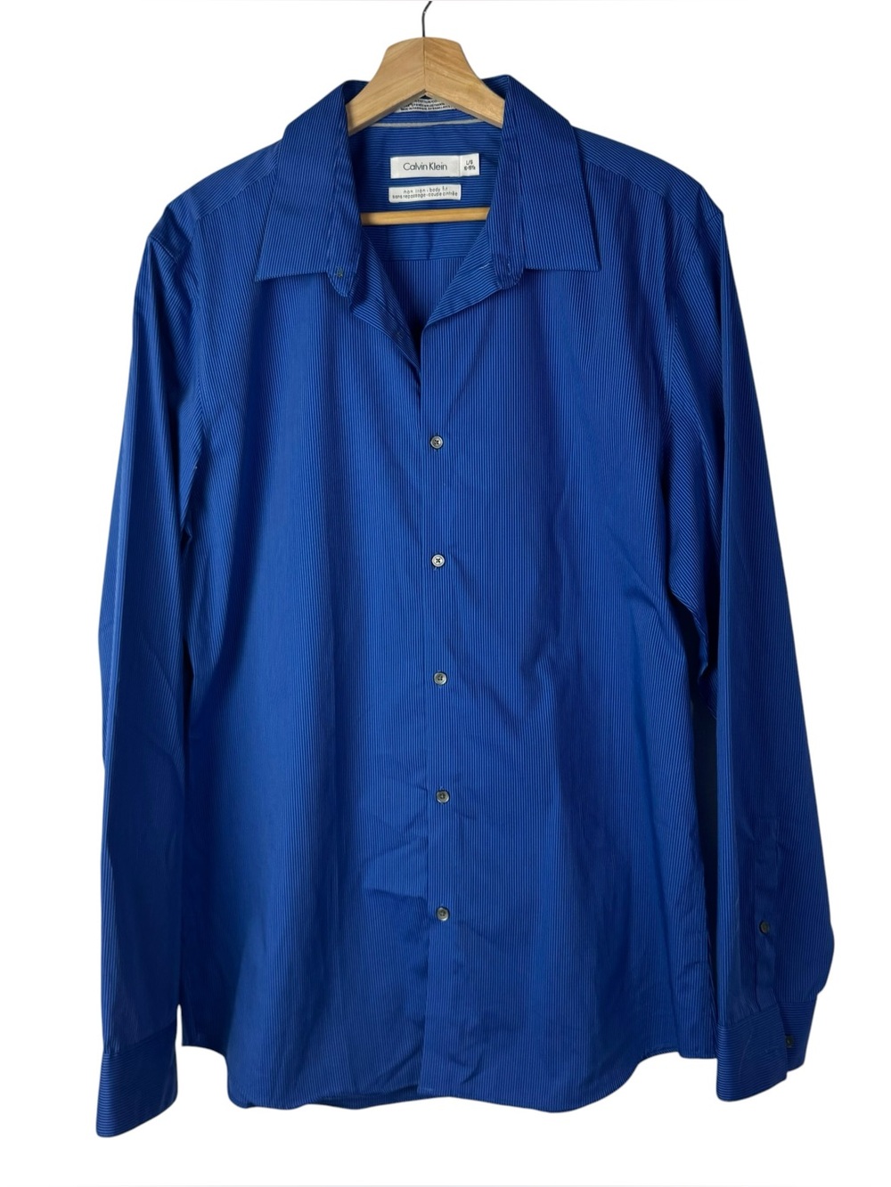Calvin Klein Royal Blue Stripe Full Button Down Long Sleeve Dress Shirt L